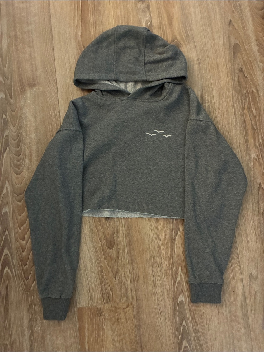 Cropped Gray Hoodie Sweater with Bird Logo - Women's